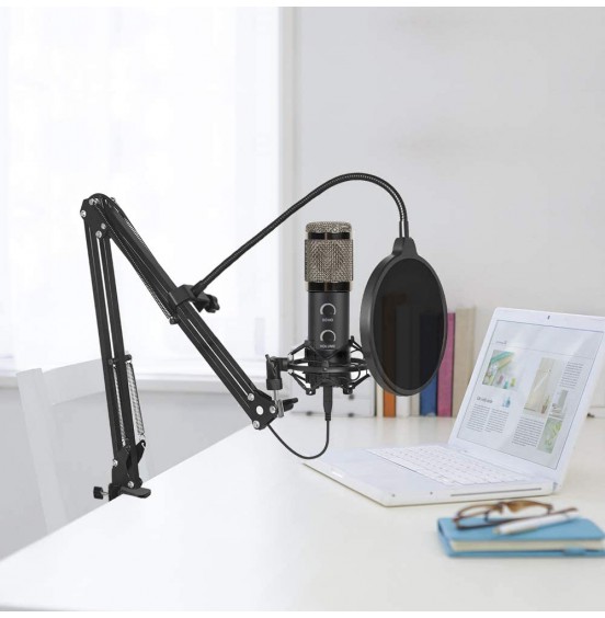 2021 Upgraded USB Condenser Microphone for Computer, Great for Gaming, Podcast, LiveStreaming, YouTube Recording, Karaoke on PC, Plug &amp; Play, with Adjustable Metal Arm Stand, Ideal for Gift, Black