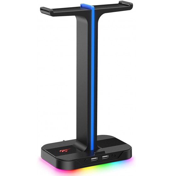 Havit RGB Gaming Headphone Stand Desk Dual Headset Hanger Base with Phone Holder &amp; 2 USB Ports for Desktop PC Game Earphone Accessories