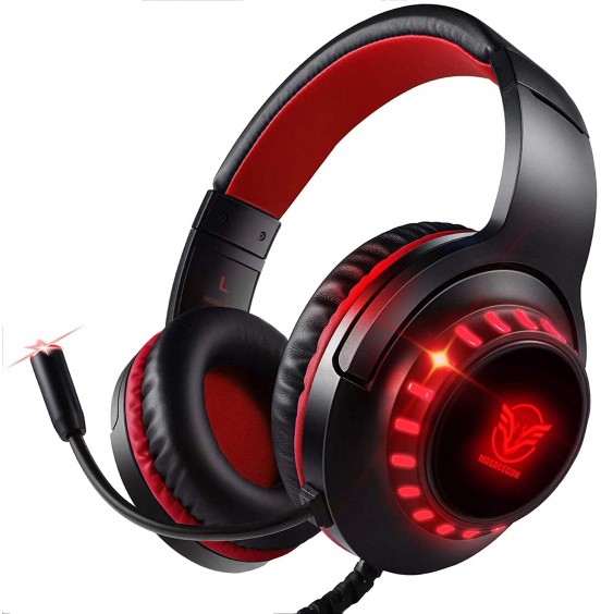 Pacrate Gaming Headset with Microphone for Laptop Xbox One Headset Computer PC Noise Cancelling Gaming Headphones with Microphone Stereo PS4 Headset for Kids Adults LED Lights Deep Bass