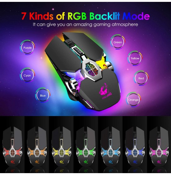 Wireless Gaming Mouse Rechargeable,RGB Multi-Colour Backlit Game Mice with 7 Buttons Computer Accessories,2.4G Silent Optical,3 Adjustable DPI Game Mouse Power Saving Mode for Laptop/PC/Notebook