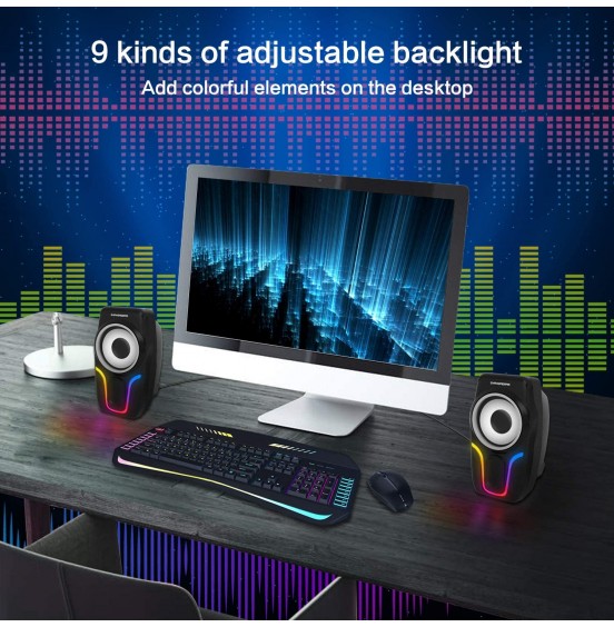 Computer Speakers,2.0 Stereo Volume Control Gaming Speakers with Surround Sound,6 RGB LED Backlit Effect,USB Powered Wired Laptop Speakers with 3.5mm for Desktop Computer/PC/Laptops(White)