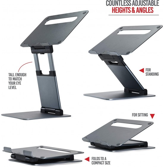 Ergonomic Laptop stand for desk, Adjustable height up to 20&#34;, Laptop riser computer stand for laptop, Portable laptop stands, Fits MacBook, Laptops 10 15 17 inches, Laptop holder and Laptop desk stand